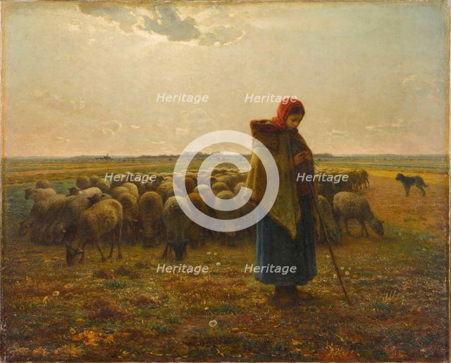 Shepherdess with her Flock, ca 1863. Creator: Millet, Jean-François (1814-1875).