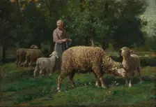 Shepherdess with Sheep, c. 1876. Creator: Charles-Émile Jacque (French, 1813-1894)