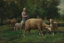 Shepherdess with Sheep, c. 1876. Creator: Charles-Émile Jacque (French, 1813-1894)