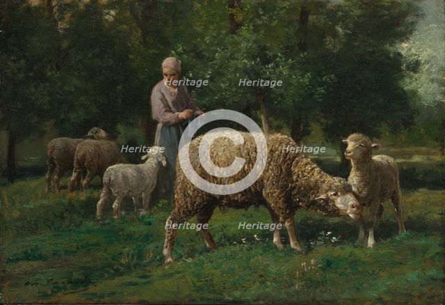 Shepherdess with Sheep, c. 1876. Creator: Charles-Émile Jacque (French, 1813-1894).