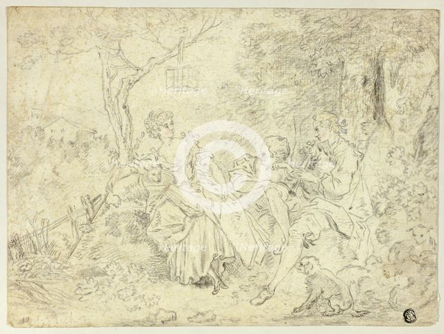 Shepherdesses and Young Man Playing Bagpipe, n.d. Creator: Unknown.