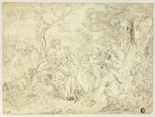 Shepherdesses and Young Man Playing Bagpipe, n.d. Creator: Unknown