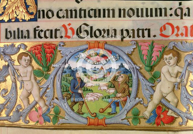 Shepherding scene with the castle at background, border of the rich Missal of Cardinal Cisneros.