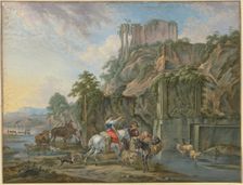 Shepherds at a Roman fountain, 18th century; 17th century. Creator: Friedrich Rauscher