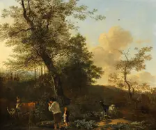 Shepherds and cattle in a landscape, mid-17th century. Creator: Adam Pynacker