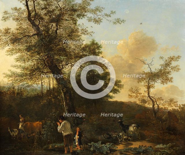 Shepherds and cattle in a landscape, mid-17th century. Creator: Adam Pynacker.