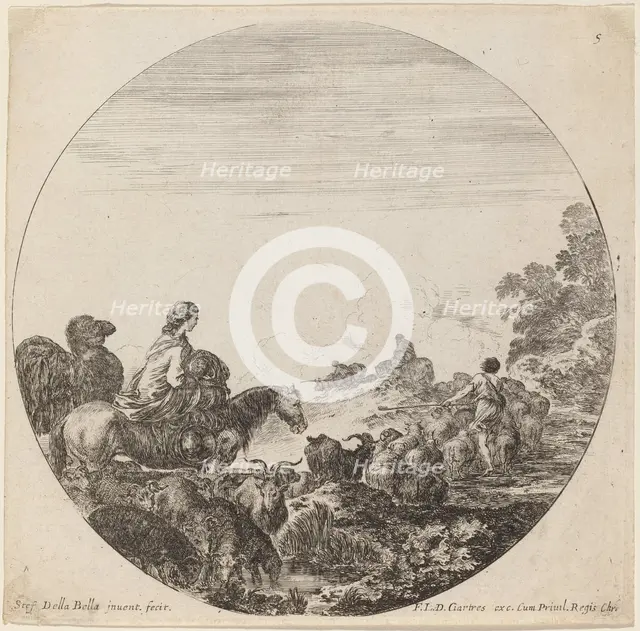 Shepherds and Flock with Woman and Camel, 1646. Creator: Stefano della Bella.