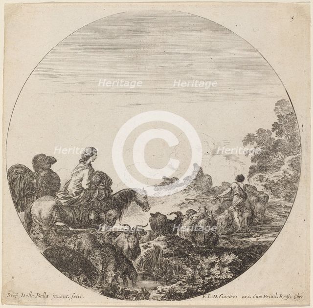 Shepherds and Flock with Woman and Camel, 1646. Creator: Stefano della Bella.