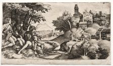 Shepherds in a Landscape, c. 1517. Creator: Giulio Campagnola (Italian, 1482-1515); Domenico Campagnola (Italian, 1500-1564), and