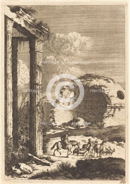 Shepherds Traveling past a Ruined Rotunda, c. 1650. Creator: Bernhard Zaech.