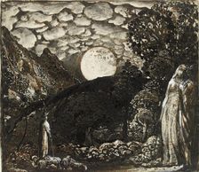 Shepherds under a Full Moon, c1829-1830. Artist: Samuel Palmer