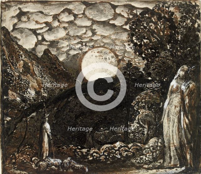 Shepherds under a Full Moon, c1829-1830. Artist: Samuel Palmer.