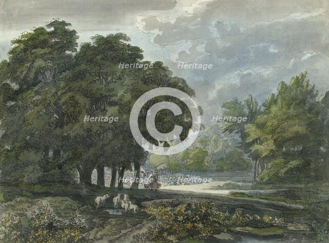 Shepherds with herd in a wooded landscape, 1706-1759. Creator: Jacob van Liender.
