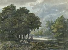 Shepherds with herd in a wooded landscape, 1706-1759. Creator: Jacob van Liender
