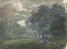 Shepherds with herd in a wooded landscape, 1706-1759. Creator: Jacob van Liender