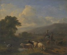 Shepherds with Sheep in a Mountainous Landscape, late 18th-early 19th century. Creator: Balthasar Paul Ommeganck