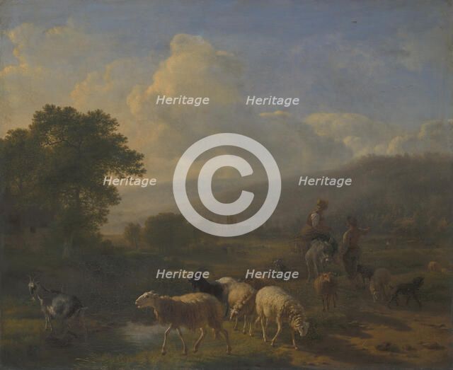 Shepherds with Sheep in a Mountainous Landscape, late 18th-early 19th century. Creator: Balthasar Paul Ommeganck.