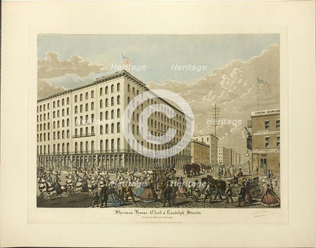 Sherman House, Clark and Randolph Streets, Erected in 1860-61, Chicago, published October 1926. Creator: Raoul Varin.