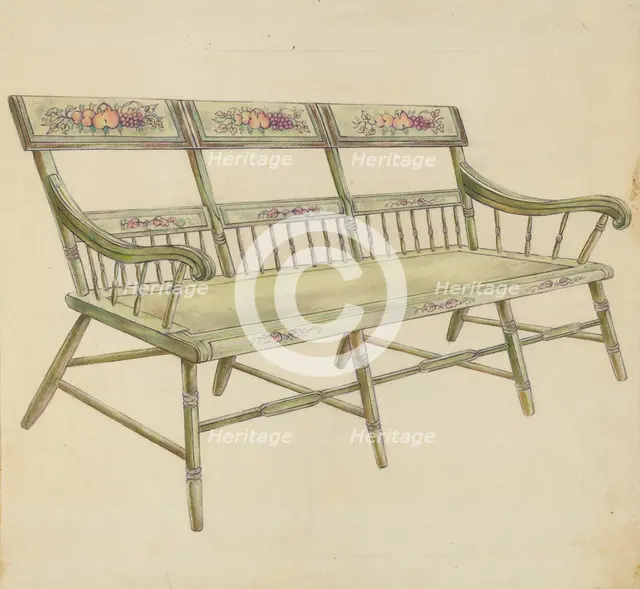 Sheraton Painted Three-Back Settee, 1935/1942. Creator: Unknown.