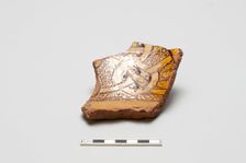 sherd, red body, white slip, yellow-brown glaze, Mamluk period, 1250-1516. Creator: Unknown