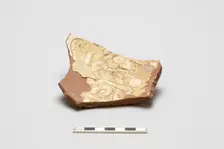 sherd, red body, white slip, yellow glaze, Mamluk period, 1250-1516. Creator: Unknown