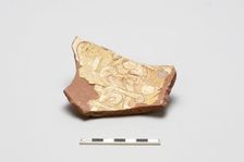 sherd, red body, white slip, yellow glaze, Mamluk period, 1250-1516. Creator: Unknown