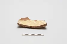 sherd, red body, white slip, yellow glaze, Mamluk period, 1250-1516. Creator: Unknown