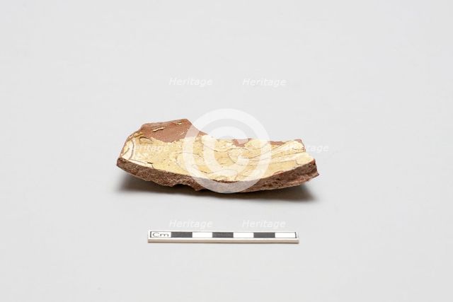 sherd, red body, white slip, yellow glaze, Mamluk period, 1250-1516. Creator: Unknown.