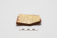 sherd, red body, white slip, yellow glaze, Mamluk period, 1250-1516. Creator: Unknown