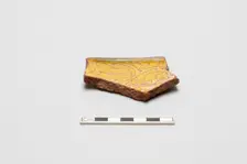 sherd, red body, white slip, yellow glaze, Mamluk period, 1250-1517. Creator: Unknown