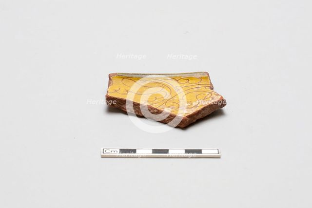 sherd, red body, white slip, yellow glaze, Mamluk period, 1250-1517. Creator: Unknown.