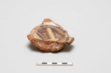 sherd, red body, white slip, yellow glaze with brown stain, Mamluk period, 1250-1516. Creator: Unknown