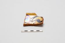 sherd, red body, white slip, yellow glaze with brown stain, Mamluk period, 1250-1516. Creator: Unknown