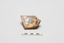 sherd, red body, white slip, yellow glaze with brown stain, Mamluk period, 1250-1516. Creator: Unknown