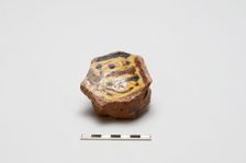 sherd, red body, white slip, yellow glaze with brown stain, Mamluk period, 1250-1516. Creator: Unknown