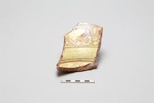 sherd, red body, white slip, yellow-green glaze, Mamluk period, 1250-1516. Creator: Unknown