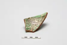 sherd, red body, white slip, green glaze, Mamluk period, 1250-1516. Creator: Unknown