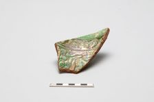 sherd, red body, white slip, green glaze, Mamluk period, 1250-1516. Creator: Unknown