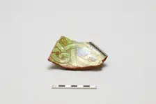 sherd, red body, white slip, green glaze, Mamluk period, 1250-1516. Creator: Unknown