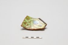 sherd, red body, white slip, green glaze, Mamluk period, 1250-1516. Creator: Unknown