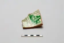 sherd, red body, white slip, green glaze, Mamluk period, 1250-1516. Creator: Unknown