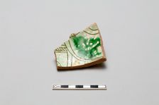 sherd, red body, white slip, green glaze, Mamluk period, 1250-1516. Creator: Unknown
