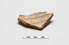 Sherd, red body, white slip, green glaze, Mamluk period, 1250-1517. Creator: Unknown
