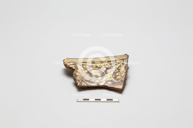 sherd, red body, white slip, pale yellow glaze, Mamluk period, 1250-1516. Creator: Unknown.