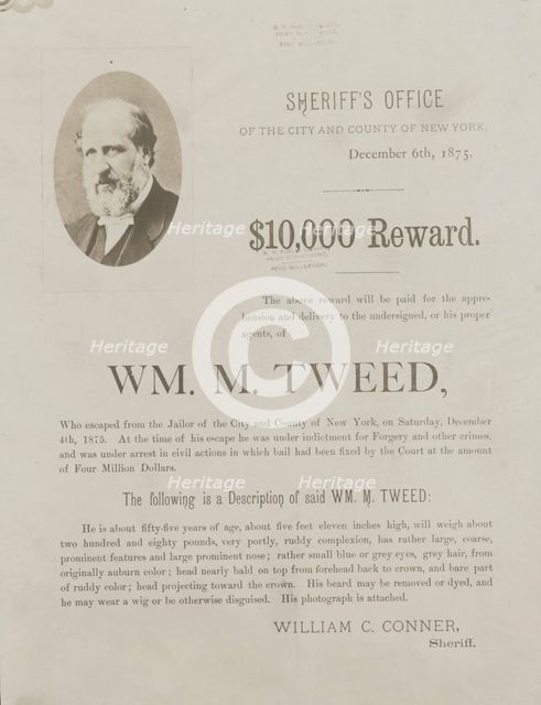 Sheriff's office of the City and County of New York. December 6th, 1875. $10,000..., c1925 - 1975. Creator: Unknown.