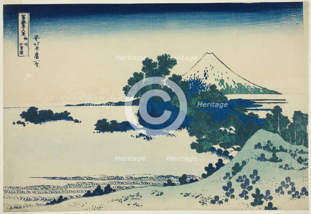 Shichirigahama Beach in Sagami Province (Shoshu Shichirigahama), from the series..., c. 1830/33. Creator: Hokusai.