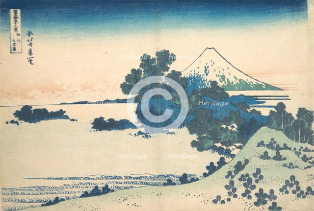 Shichirigahama in Sagami Province (Soshu Shichirigahama), from the series Thirty-si..., ca. 1830-32. Creator: Hokusai.