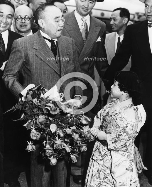 Shigeru Yoshida arrives at the San Francisco Peace Treaty, USA, April 1952. Artist: Unknown