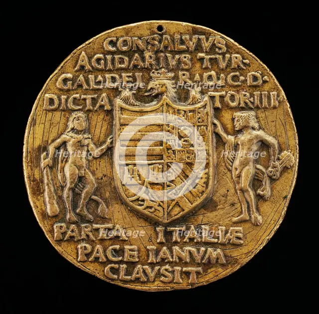 Shield Supported by Hercules and Janus [reverse], c. 1503. Creator: Master of Coriolanus.