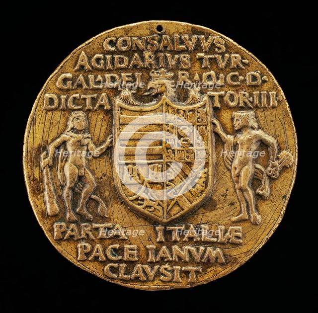 Shield Supported by Hercules and Janus [reverse], c. 1503. Creator: Master of Coriolanus.
